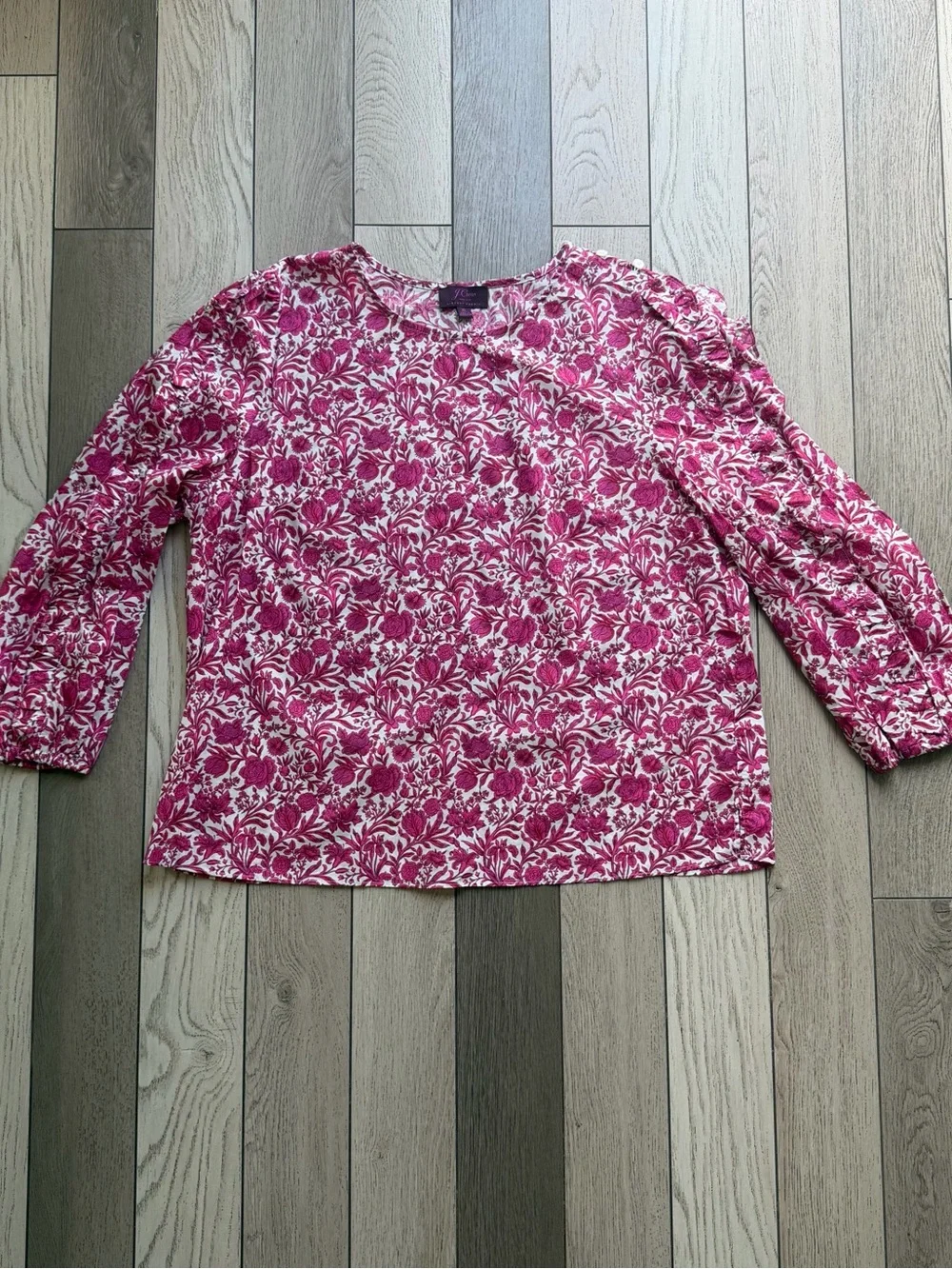 J.Crew Liberty Sambourne Floral Ruffle Sleeve Top Azalea size XL 100% cotton